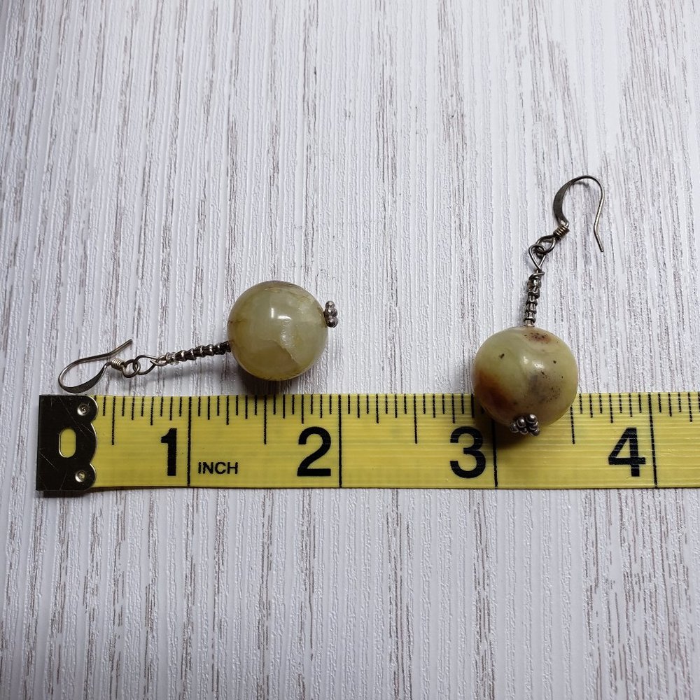 Yellow Turquoise Silver Tone Drop Dangle Earrings - image 4
